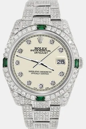 Rolex Custom Satin Linen 12.4ct Diamonds Stainless Steel Datejust Automatic Men