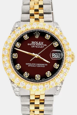 Rolex Custom Maroon Vignette 4.4ct Diamonds 18K Yellow Gold Stainless Steel Datejust 178273 Automatic Women