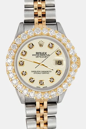 Rolex Custom Satin Linen 1.96ct Diamonds 18K Yellow Gold Stainless Steel Datejust Automatic Women
