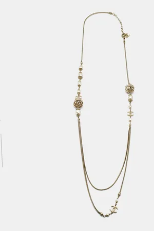 CHANEL CC Faux Pearl Tone Long Necklace