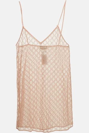 Gucci Pale GG Embroidered Tulle Lingerie Mini Dress M