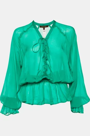 Roberto Cavalli Silk Sheer Lace Up Blouse S