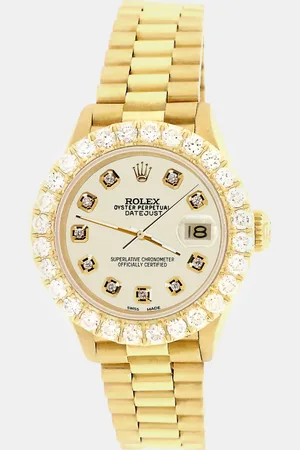 Rolex Custom Satin Linen 2ct Diamonds 18K Yellow Gold President Datejust Automatic Women