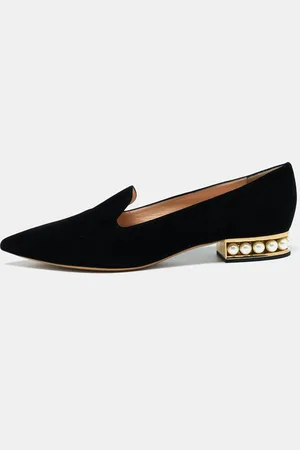Nicholas Kirkwood Suede Casati Faux Pearl Heel Pointed Toe Loafers Size 40