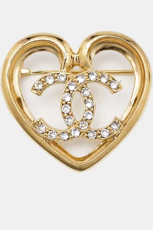 CHANEL CC Heart Crystal Tone Brooch
