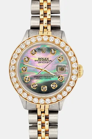 Rolex Custom Tahitian 1.3ct Diamonds 18K Yellow Gold Stainless Steel Datejust Automatic Women