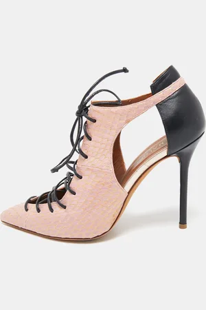 MALONE SOULIERS /Black Leather and Python Montana Lace Up Booties Size 38