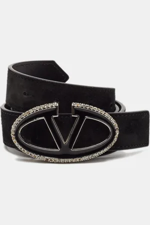 VALENTINO Suede and Leather VLogo Crystals Reversible Belt 80CM
