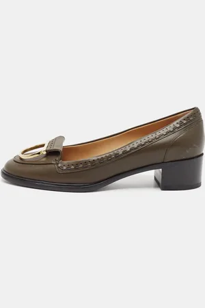 Salvatore Ferragamo Olive Leather Fele Loafer Pumps Size 38
