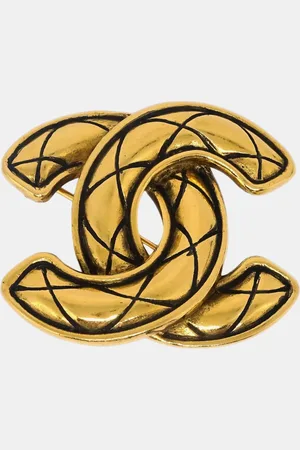 CHANEL Plated Quilted CC Brooch Pin