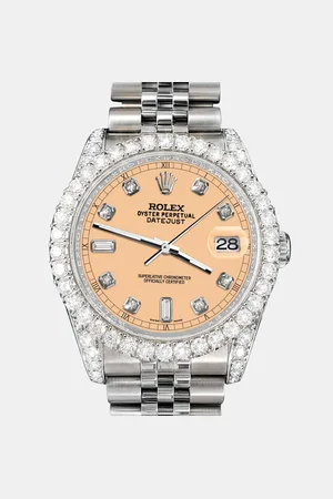 Rolex Custom Mustard 4CT Diamond Stainless Steel Datejust 116200 Automatic Men