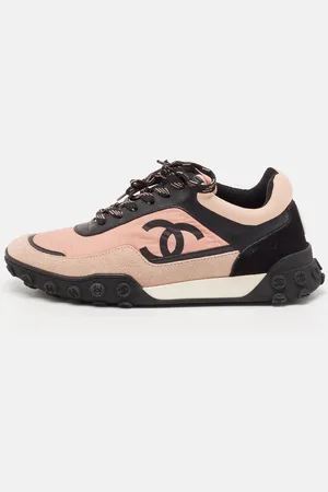 CHANEL Nylon and Suede Logo Lace Up Sneakers Size 37.5