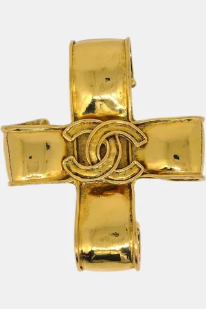 CHANEL Plated Cross Brooch Pin