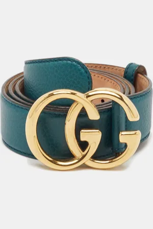 Gucci Teal Leather Double G Buckle Belt 95CM