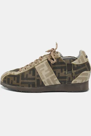 Fendi Canvas FF Logo Lace Up Sneakers Size 38