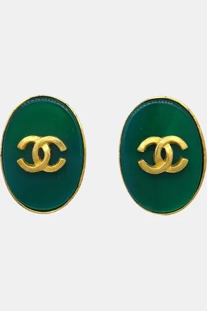 CHANEL Gold Plated Oval Stone Clip-On Earrings