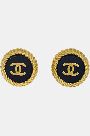 CHANEL Black Button Clip-On Earrings
