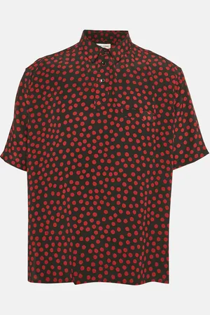 Saint Laurent /Red Polka Dots Print Silk T-Shirt XXL