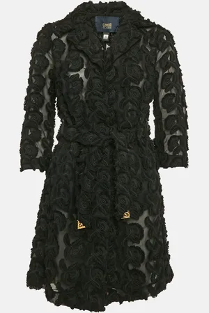 Roberto Cavalli Floral Embroidery Organza Belted Short Coat S