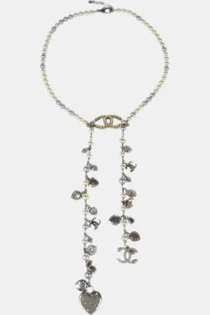 CHANEL Artificial Pearl Rhinestone Chain Necklace