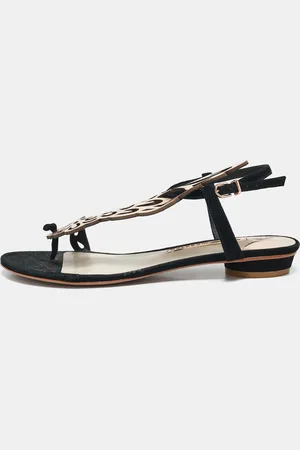 SOPHIA WEBSTER /Black Suede and Leather Seraphina Flat Sandals Size 39.5