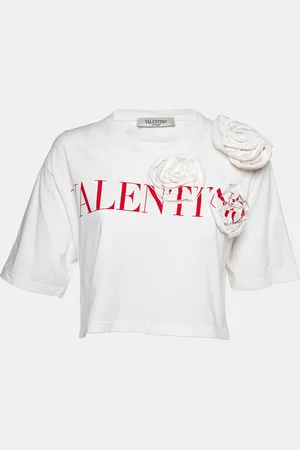 VALENTINO Off /Red Logo Print Floral-Applique Top XS