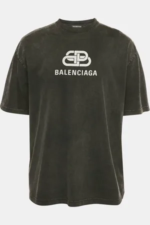 Balenciaga Charcoal Logo Print Jersey Oversized T-Shirt L