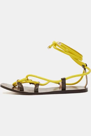 Jimmy Choo /Yellow Rope and Leather Aziza Flat Ankle Wrap Sandals Size 39.5
