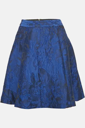 ALICE+OLIVIA Cobalt Floral Jacquard Pleated Mini Skirt S