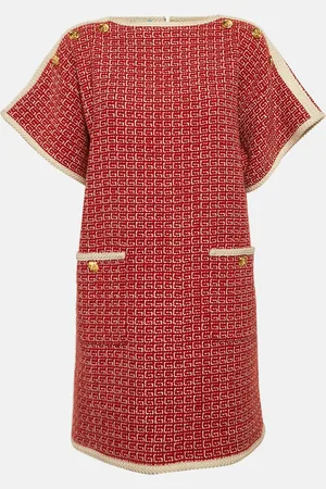 Gucci Logo Patterned Wool Blend Pocket Detail Mini Dress M