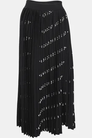 Balenciaga All-Over Logo Print Knit Pleated Midi Skirt M
