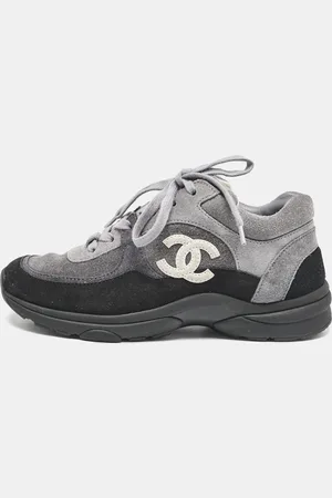 CHANEL Tricolor Suede CC Lace Up Sneakers Size 36