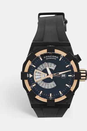 CONCORD 18k Rose Gold PVD Coated Stainless Steel Rubber C1 World Timer 01.6.78.1016 Men