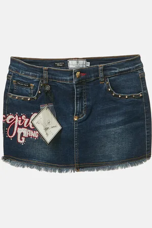 Philipp Plein Studded Denim Raw Edge Skirt 14 Yrs
