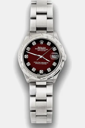 Rolex Custom Maroon Diamond Stainless Steel Datejust 78240 Automatic Women