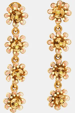 Oscar de la Renta Flower Crystals Enamel Tone Earrings