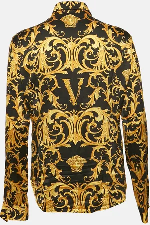 VERSACE /Yellow Barocco Print Satin Silk Shirt M