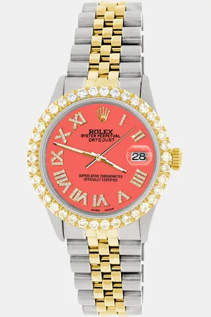 Rolex Custom Matt Coral 3.10CT Diamond 18K Yellow Gold Stainless Steel Datejust Automatic Men