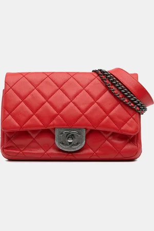 CHANEL Quilted Goatskin Small Double Carry Waist Chain Flap Bag