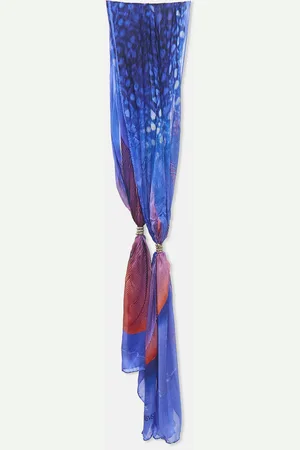 Roberto Cavalli Blue Printed Ring Embellished Silk Scarf