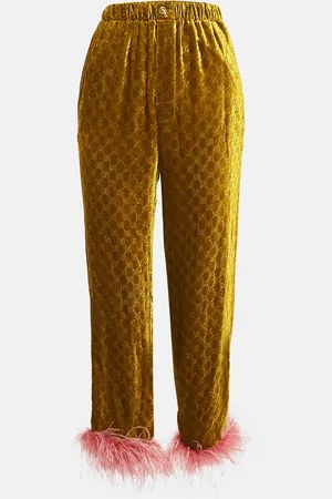 Gucci GG Interlocking Feather Trim Devore Trousers XS