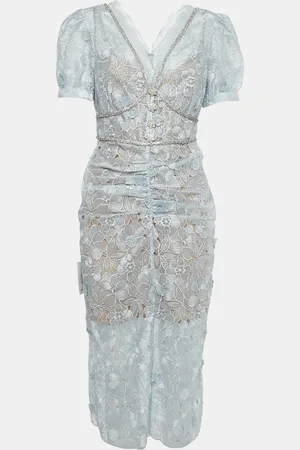 Self-Portrait Floral Organza Lace Studded Button Detail Midi Dress M