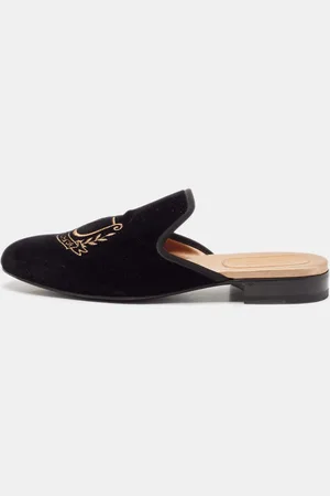 Gucci Velvet Pas De Rumeur Embroidered Flat Mules Size 44