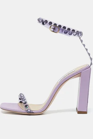 Sebastian Lilac Leather and PVC Crystals Embellished Ankle Strap Sandals Size 39