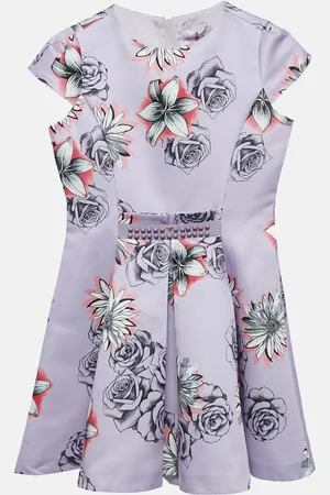 VERSACE Young Lilac Floral Print Gabardine Pleated Party Dress M