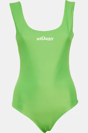STUSSY Neon Logo Print Nylon Jersey Swimsuit S