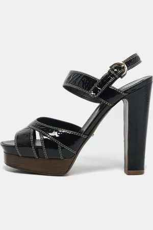 Sergio Rossi Patent Leather Platform Ankle Strap Sandals Size 37.5