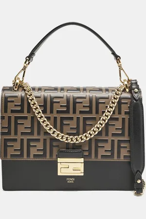 Fendi /Black FF Embossed Leather Kan U Shoulder Bag