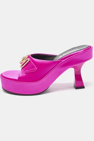 VERSACE Fuchsia Satin Medusa Biggie Slide Sandals Size 36