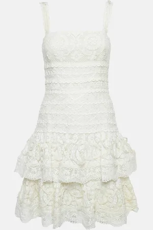 Oscar de la Renta Off- Lace Ruffled Sleeveless Mini Dress S